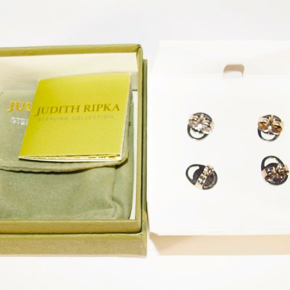 Judith Ripka 2 Sterling Stud Earrings & Jackets/Amethyst/Diamonique/NEW IN BOX - Picture 4 of 4